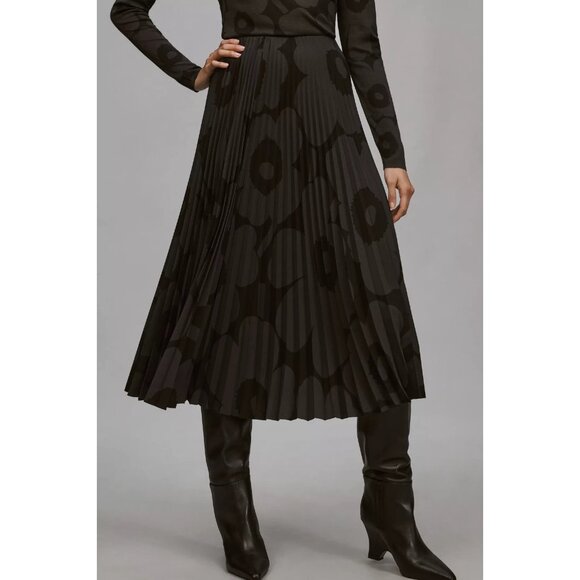 NWT marimekko Kyllikki Unikko Plissée Midi in Black Gray Floral Pleated Skirt S - Picture 2 of 10